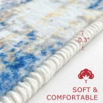 KOZYFLY Modern Abstract Area Rugs  Blue Machine Washable Area Rug for Bedroom Non-Slip Living Room Rug