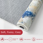  KOZYFLY Modern Abstract Area Rugs  Blue Machine Washable Area Rug for Bedroom Non-Slip Living Room Rug