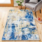  KOZYFLY Modern Abstract Area Rugs  Blue Machine Washable Area Rug for Bedroom Non-Slip Living Room Rug