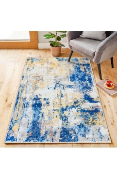  KOZYFLY Modern Abstract Area Rugs  Blue Machine Washable Area Rug for Bedroom Non-Slip Living Room Rug