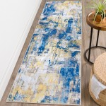  KOZYFLY Modern Abstract Area Rugs  Blue Machine Washable Area Rug for Bedroom Non-Slip Living Room Rug