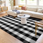  KOZYFLY Buffalo Plaid Area Rugs Black and White Checkered Rug 