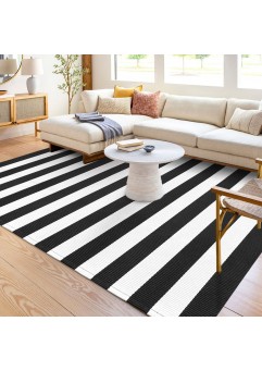  KOZYFLY Black and White Striped Rug Doormat