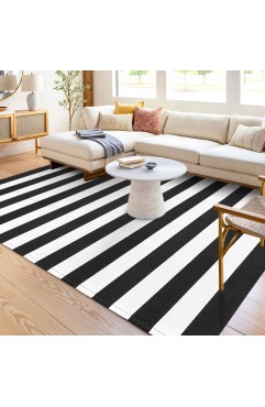  KOZYFLY Black and White Striped Rug Doormat