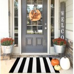  KOZYFLY Black and White Striped Rug Doormat