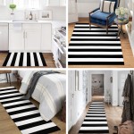  KOZYFLY Black and White Striped Rug Doormat