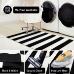  KOZYFLY Black and White Striped Rug Doormat