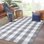  KOZYFLY Buffalo Plaid Area Rugs Gray and White Checkered Rug