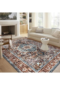 KOZYFLY Traditional Medallion Area Rug for Living Room Non Slip Dinning Rugs with Rubber Backing