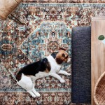 KOZYFLY Traditional Medallion Area Rug for Living Room Non Slip Dinning Rugs with Rubber Backing