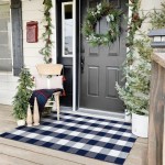  KOZYFLY Buffalo Plaid Area Rugs Navy and White Large Outdoor Rug  
