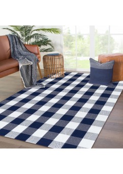  KOZYFLY Buffalo Plaid Area Rugs Navy and White Large Outdoor Rug  