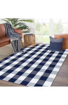  KOZYFLY Buffalo Plaid Area Rugs Navy and White Large Outdoor Rug  