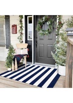 KOZYFLY Outdoor Rug Area Rug Washable Striped Front Door Mat Cotton Outdoor Doormats