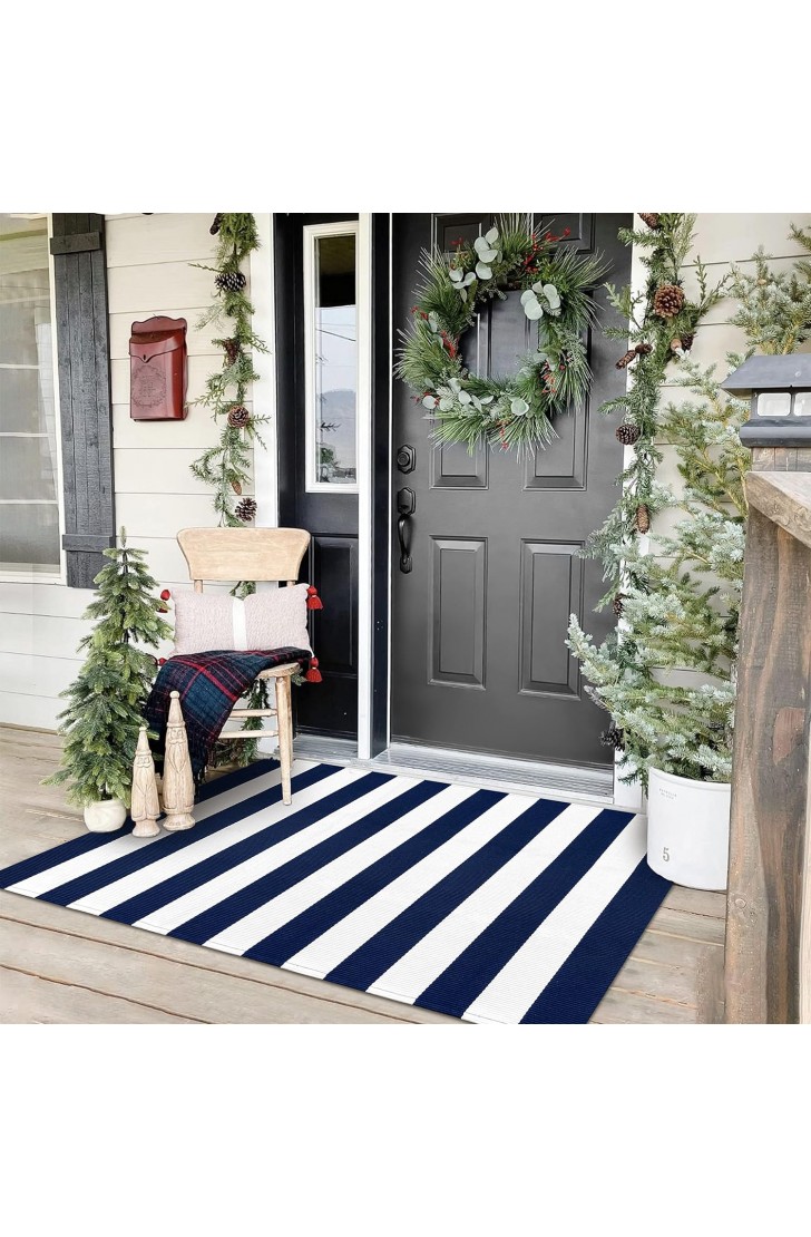 KOZYFLY Outdoor Rug Area Rug Washable Striped Front Door Mat Cotton Outdoor Doormats KOZYFLY Outdoor Rug Area Rug Washable Striped Front Door Mat Cotton Outdoor Doormats